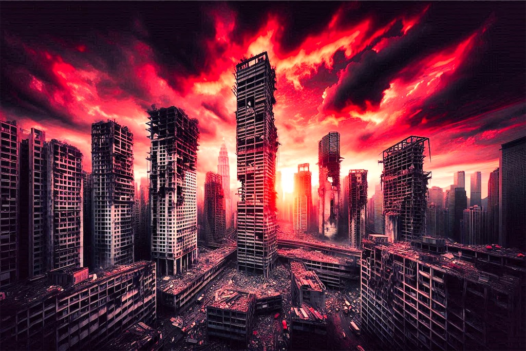  A blitzed skyline of skyscrapers 